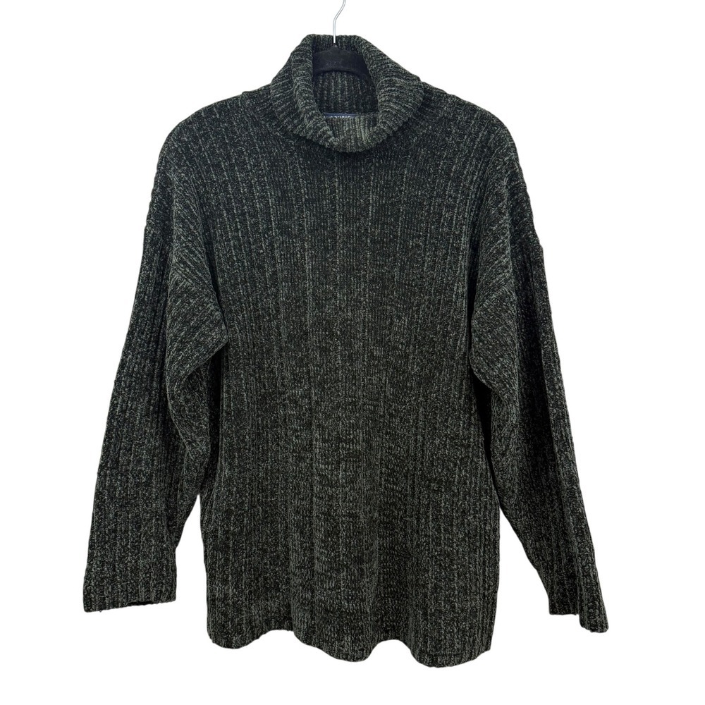 Cousin Johnny Women Chenille Knit Turtleneck Sweater Ribbed Pullover Green Sz M*